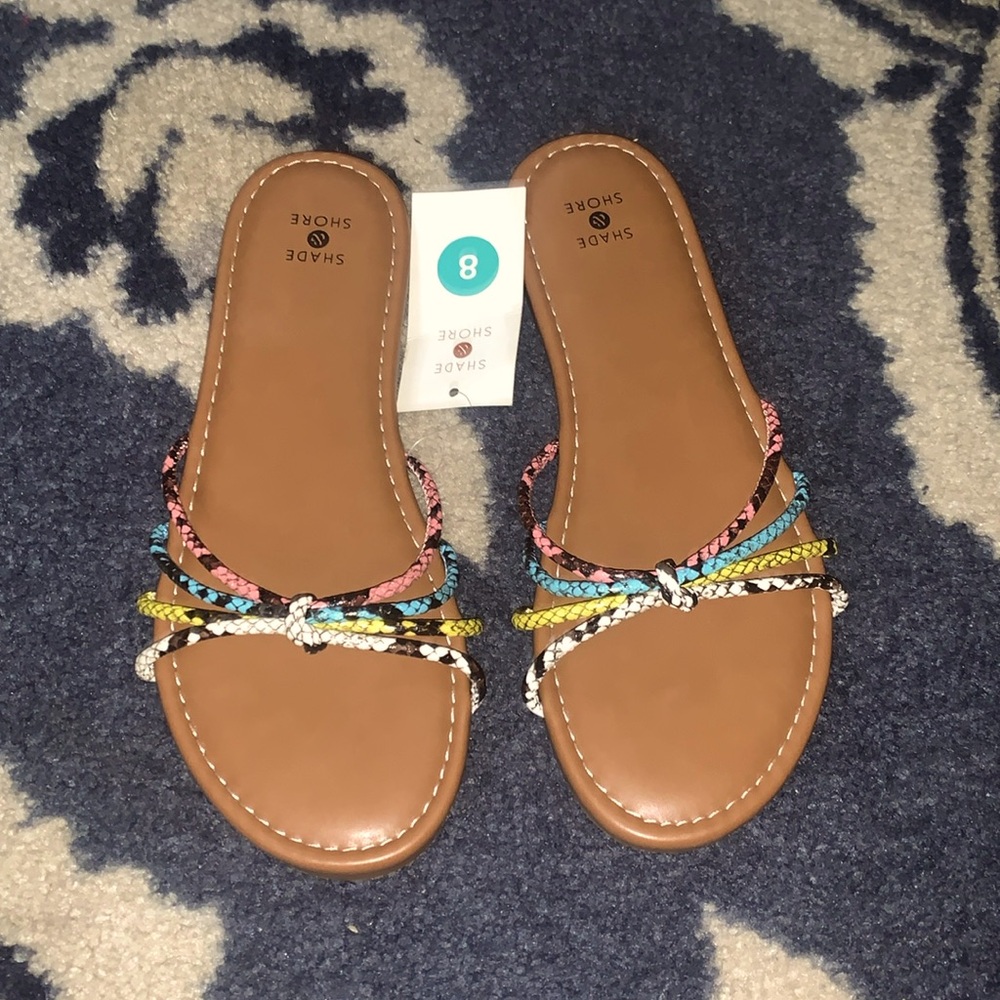 NWT sandal with multicolor snake skin print straps